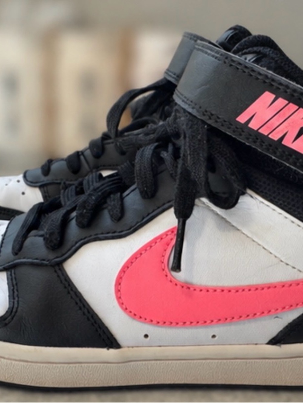 Nike Kids High-Top Sneakers — Black, White & Pink Swoosh